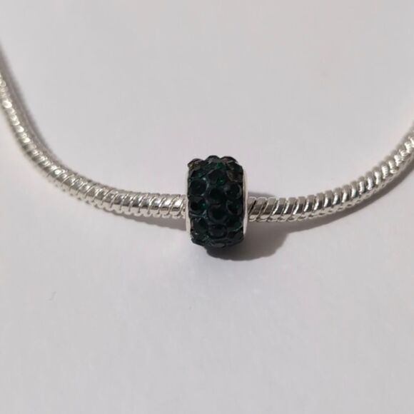Silver Emerald‎ Green with Green Rhinestones Charm for Pandora Style Brac… - Picture 1 of 3